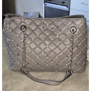 Jessica Simpson Steffi tote quilted rhinestone embedded chain strap tote bag